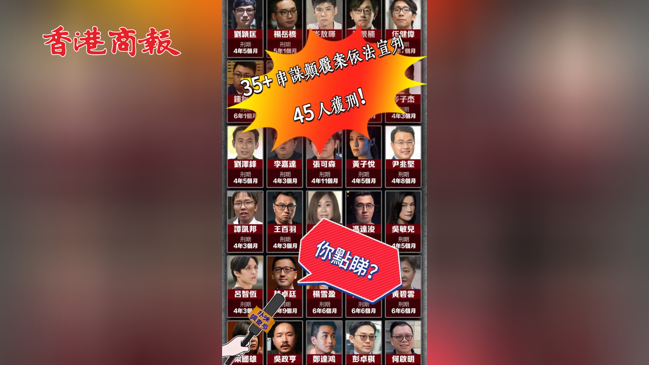 有片丨「35+」串謀顛覆案依法宣判 45人獲刑！市民點(diǎn)睇刑期輕重？